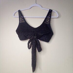 Popfeelings Bikini Top Women M Swim Crochet Bow Padded Cups Black